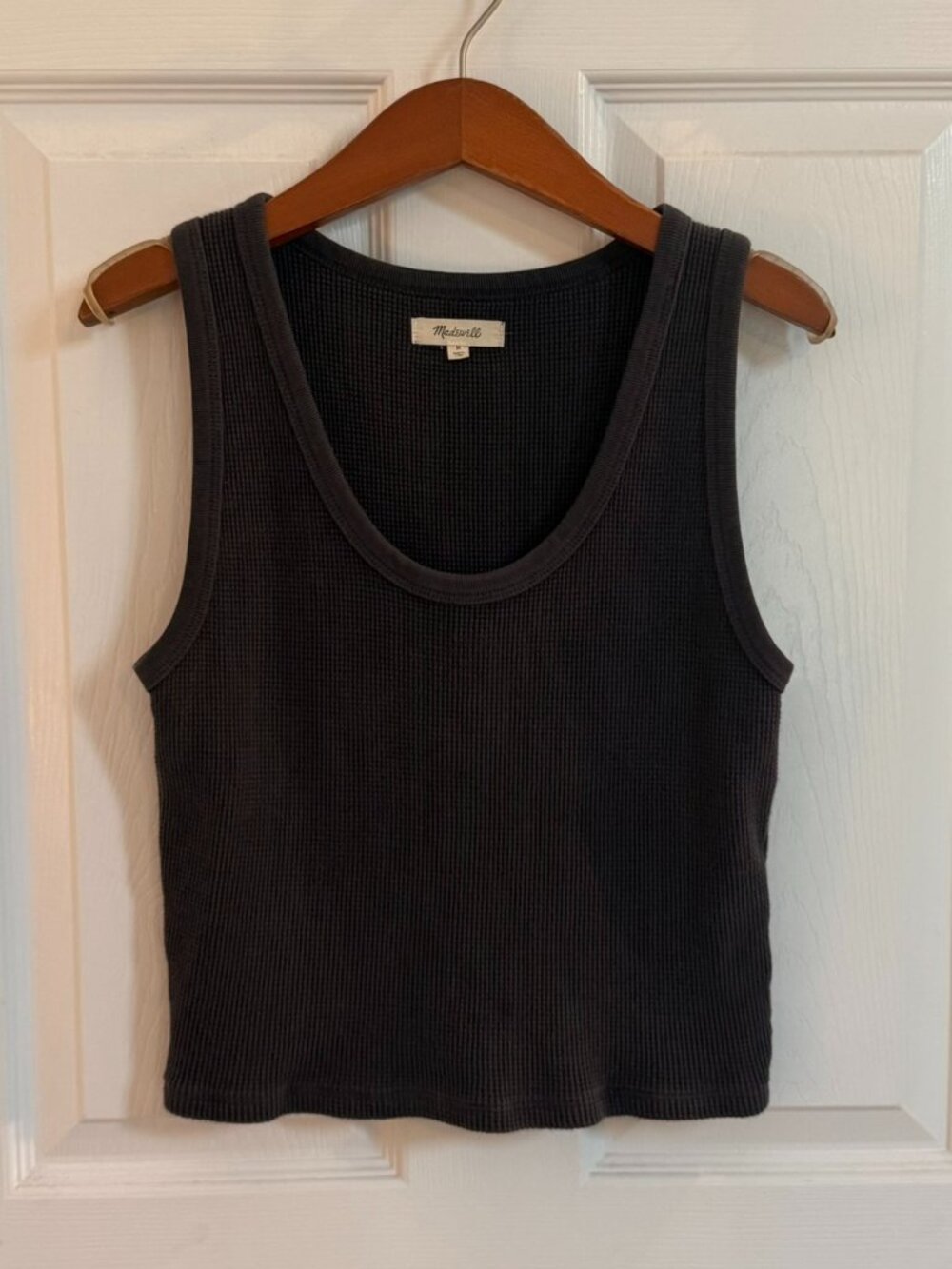Madewell Waffle Knit Scoop Neck Crop Tank Dark Grey Medium